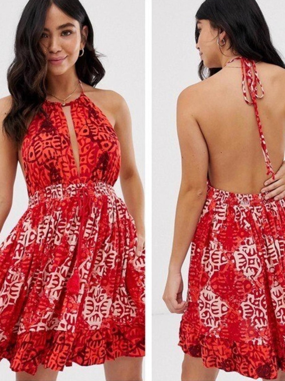 Free people bohemian red halter swing dress